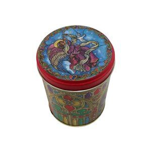 Tin With Angel and Dove Design Decorative Stained Glass-Inspired Vintage